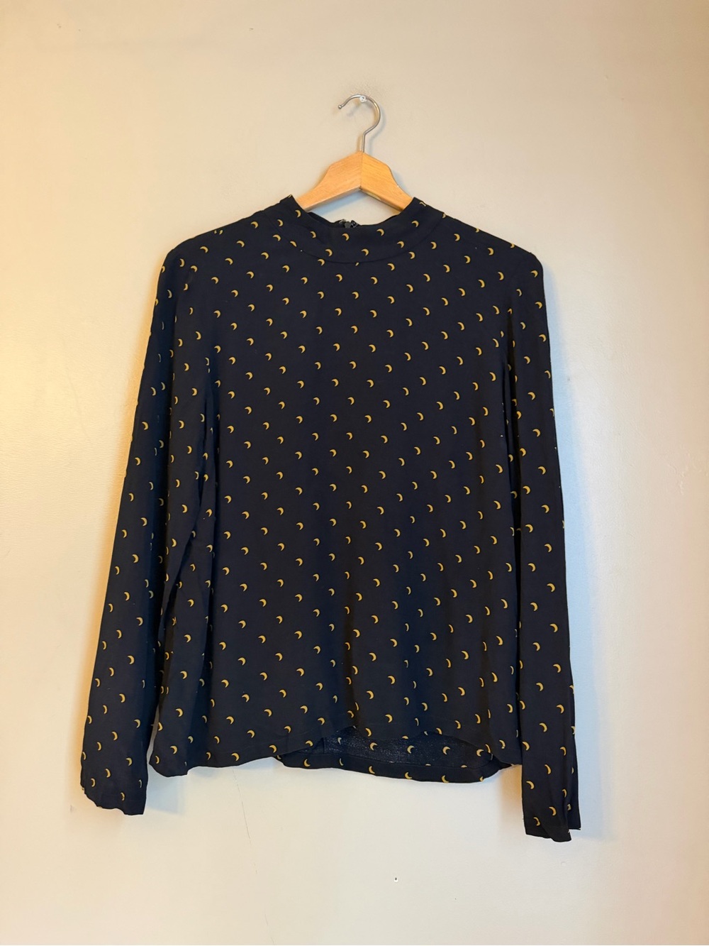 Just Female blouse top black Long sleeve Moons Celestial Cassia Blouse Size Med